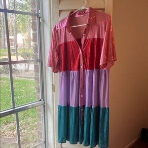 4/$25 SALE Colorful Metallic Flowy Button Up Dress